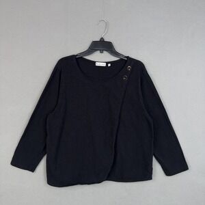 Habitat Shirt Womens XL Black 100% Cotton Asym Button Neck 3/4 Sleeve Top Casual